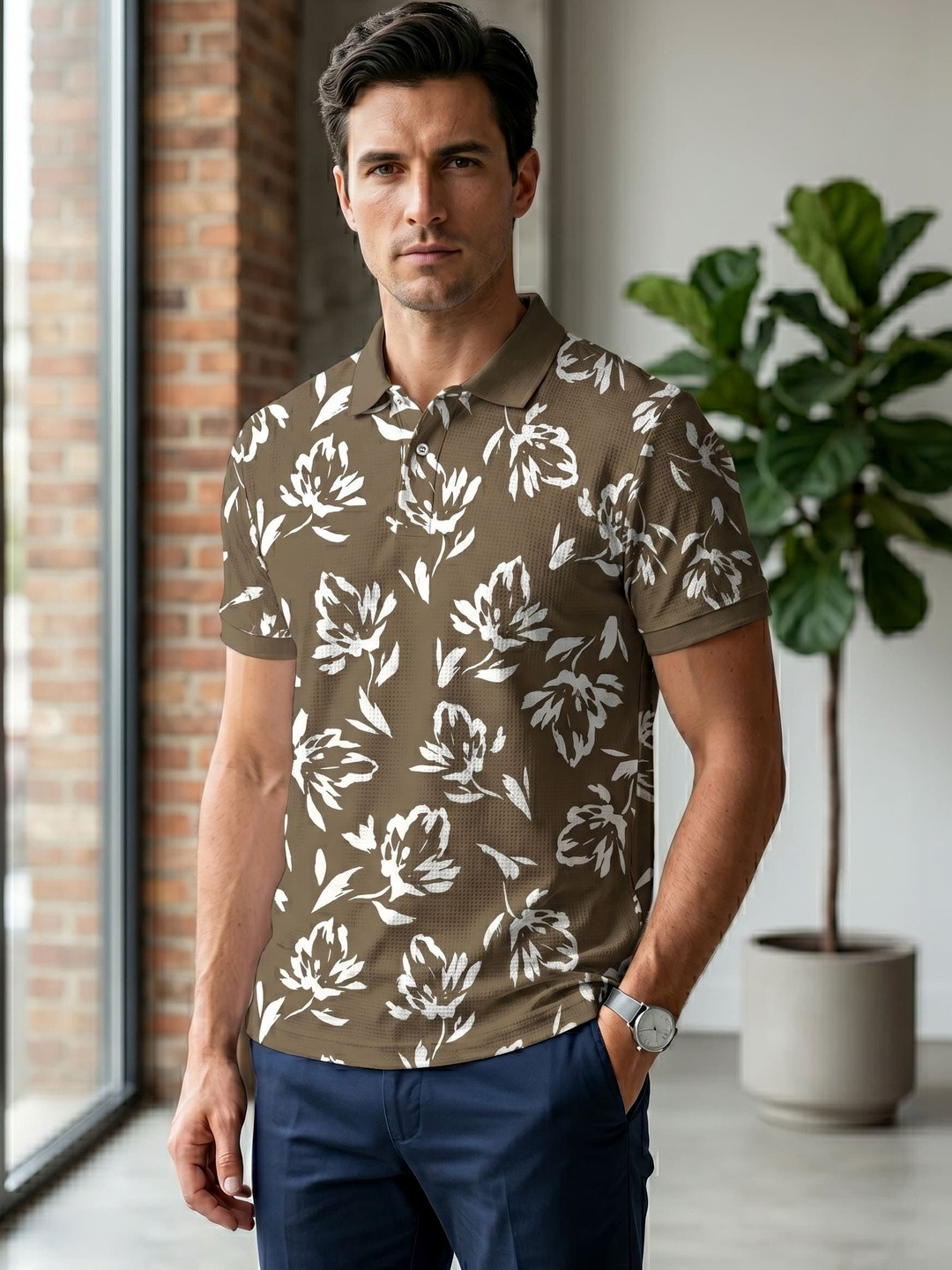 Tshirts Buddy Men Floral Printed Polo Collar T-shirt
