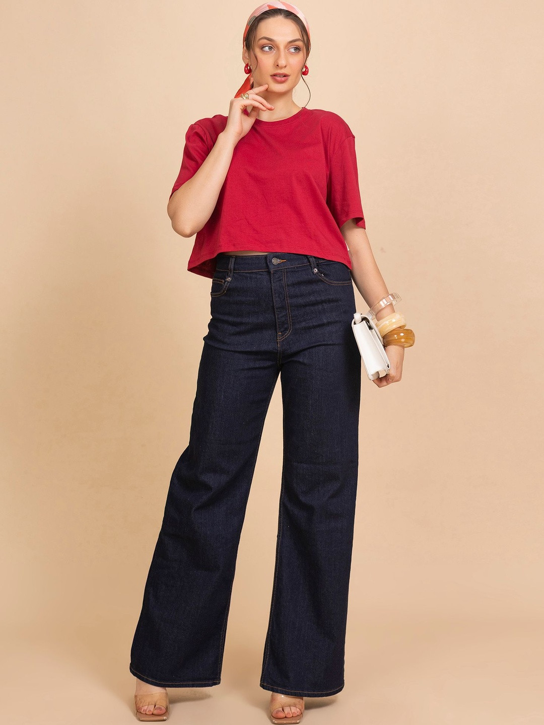 TITTLI Women Solid Colour Knitted Pure Cotton Boxy Fit Crop Top