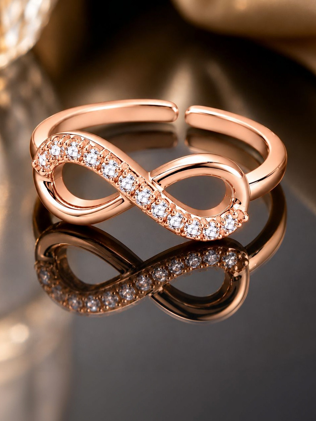 Forevershine Women Rose Gold-Plated Cubic Zirconia Finger Ring