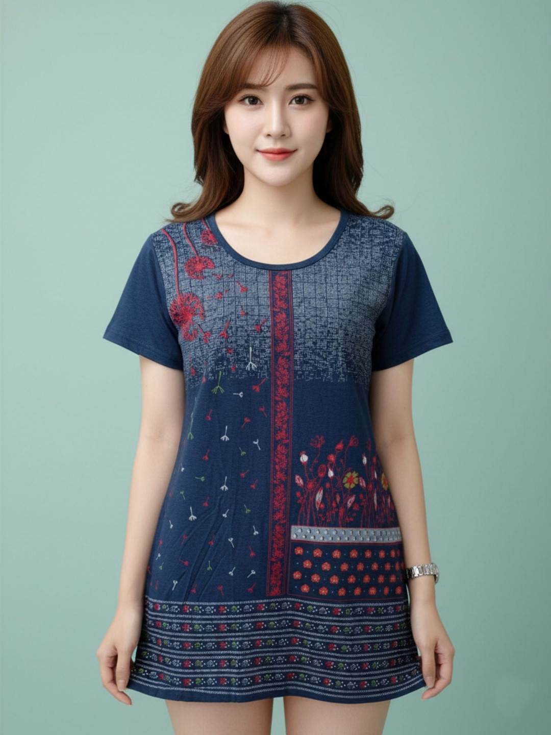 Sztori Floral Print Cotton Blend Top