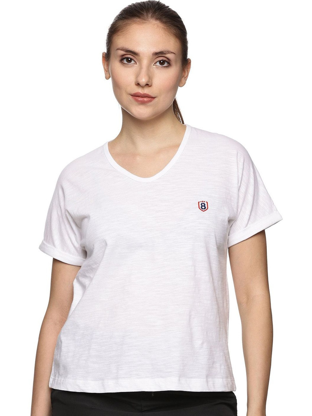 DOMIN8 Short Sleeves V-Neck Knitted Cotton Relaxed Fit T-shirt