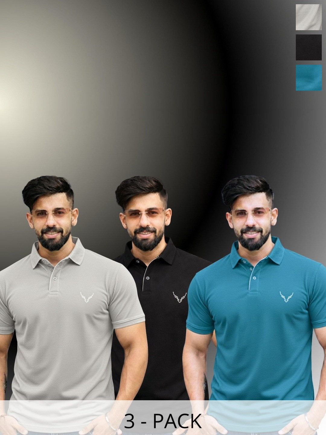 HANABY Men Brand Logo Polo Collar T-shirt 3-Pack