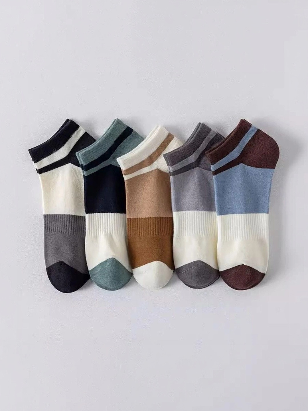 MERCEHIVE Men Pack of 5 Cotton Colourblocked Ankle Length Socks