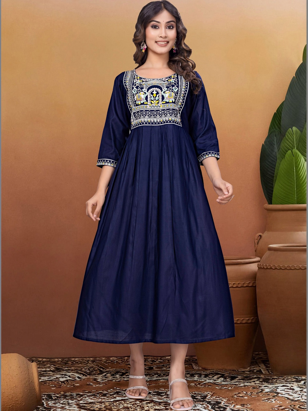 Kalavritta Ethnic Motifs Embroidered Maternity A-Line Maxi Dress