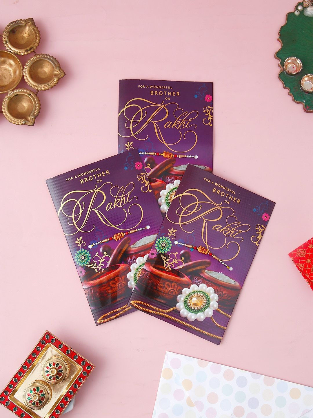 Archies Pack of 3 For Wonderful Brother Rakhi with Greeting Card