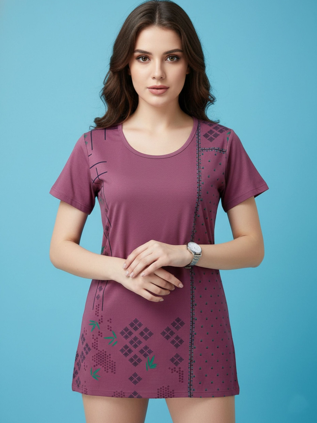 Sztori Geometric Print Cotton Blend Top