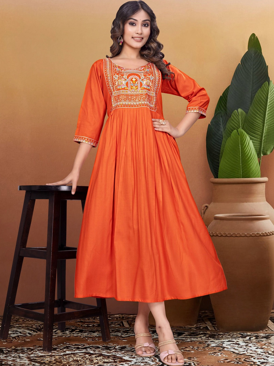 Kalavritta Ethnic Motifs Embroidered Maternity A-Line Maxi Dress