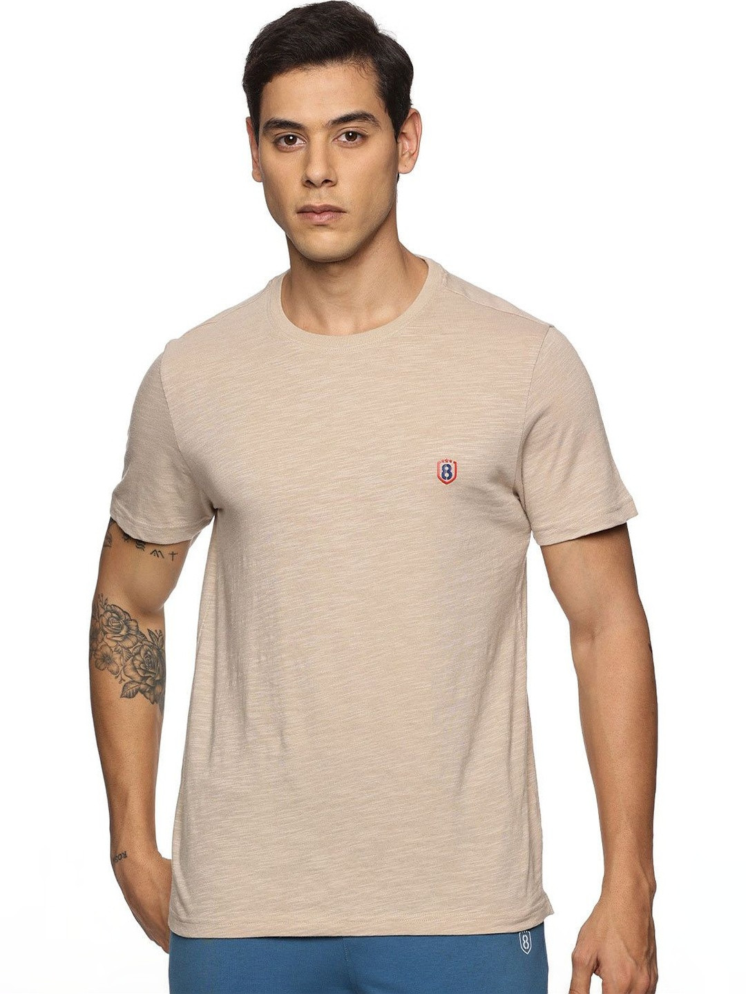 DOMIN8 Short Sleeves Round Neck Knitted 100% Organic Slub Cotton T-Shirt