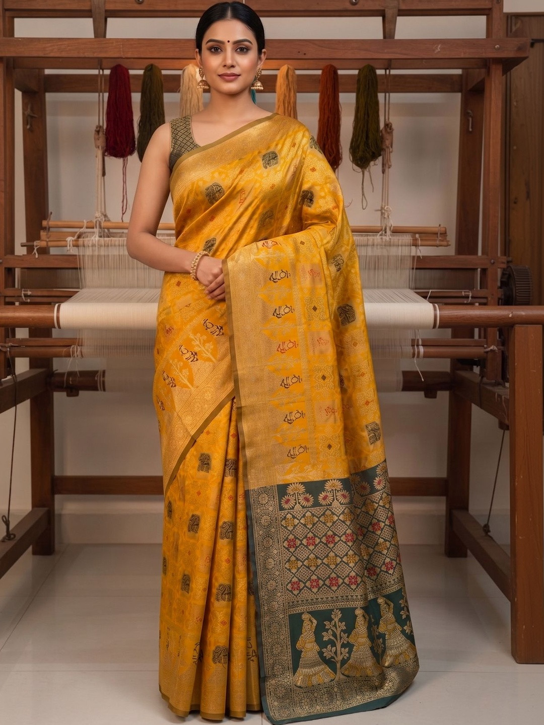 FABLAND Kalamkari Zari Silk Blend Banarasi Saree