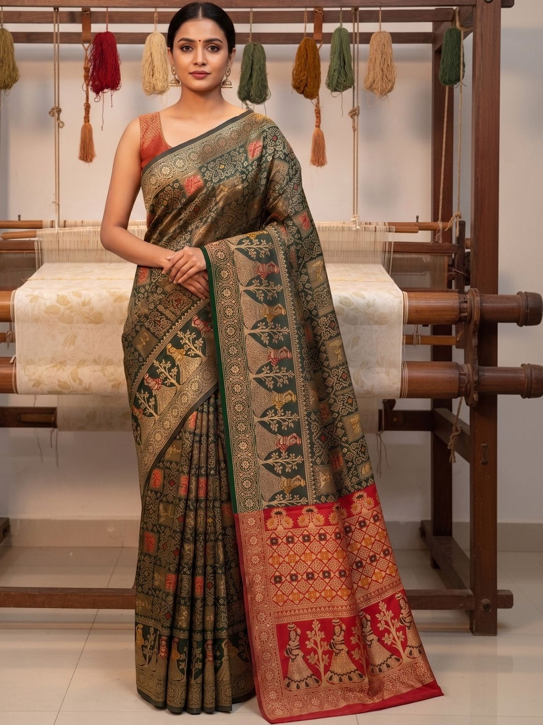 FABLAND Woven Design Zari Silk Blend Banarasi Saree