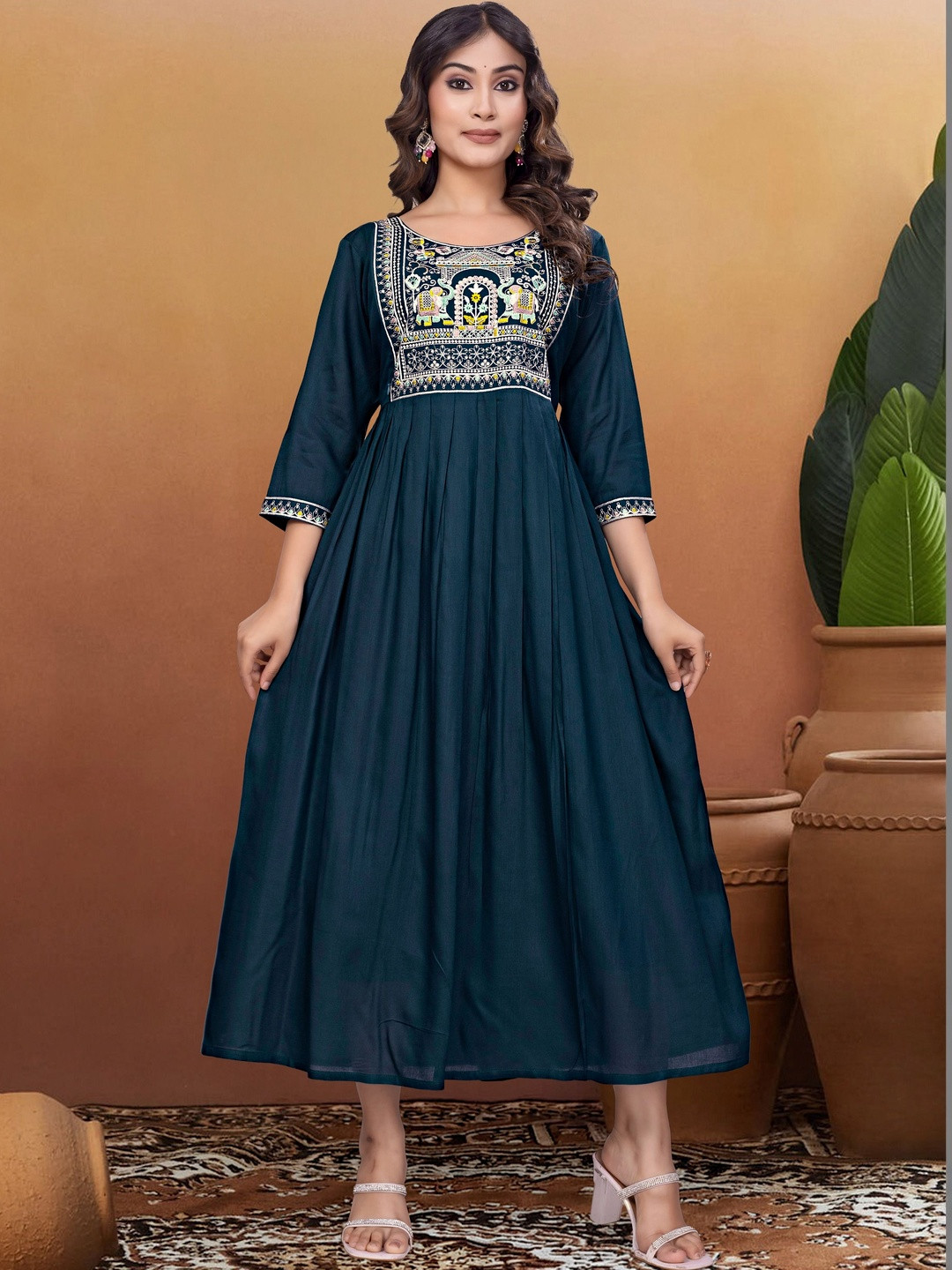 Kalavritta Ethnic Motifs Embroidered A-Line Maxi Dress