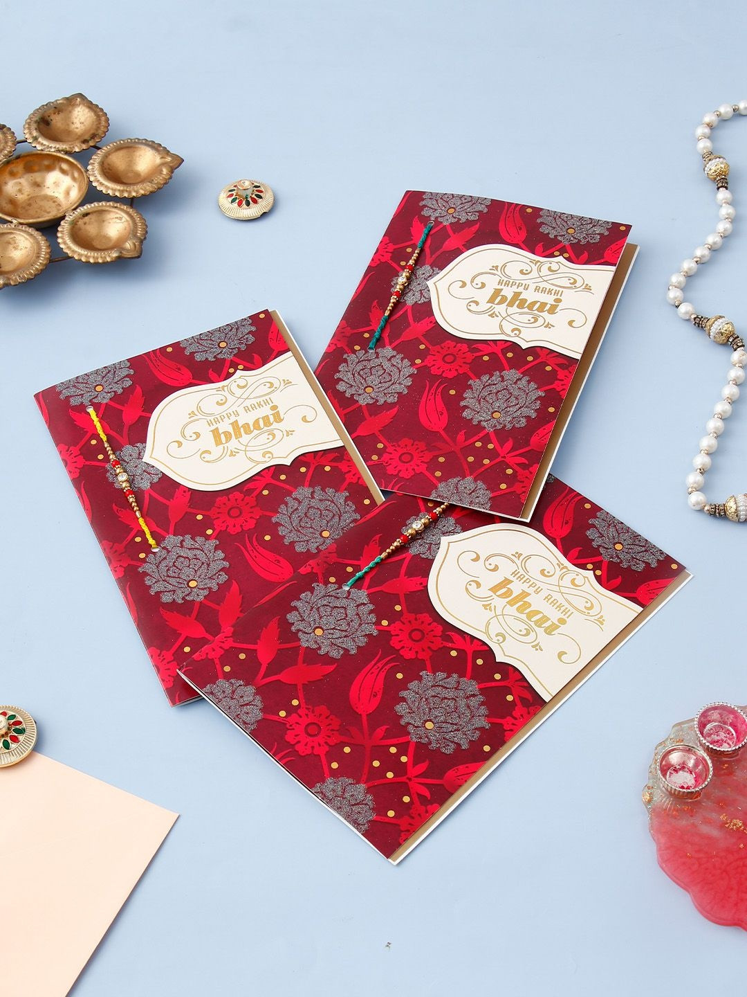 Archies Pack of 3 Happy Rakhi Bhai Greeting Card with a Sacred Rakhi