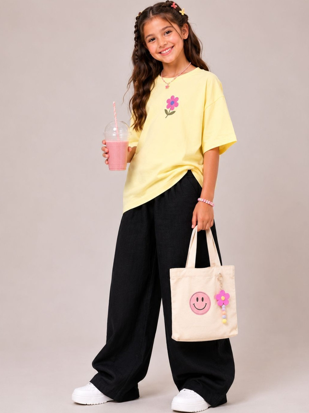 YAK YAK Girls Printed Drop-Shoulder Sleeves T-shirt