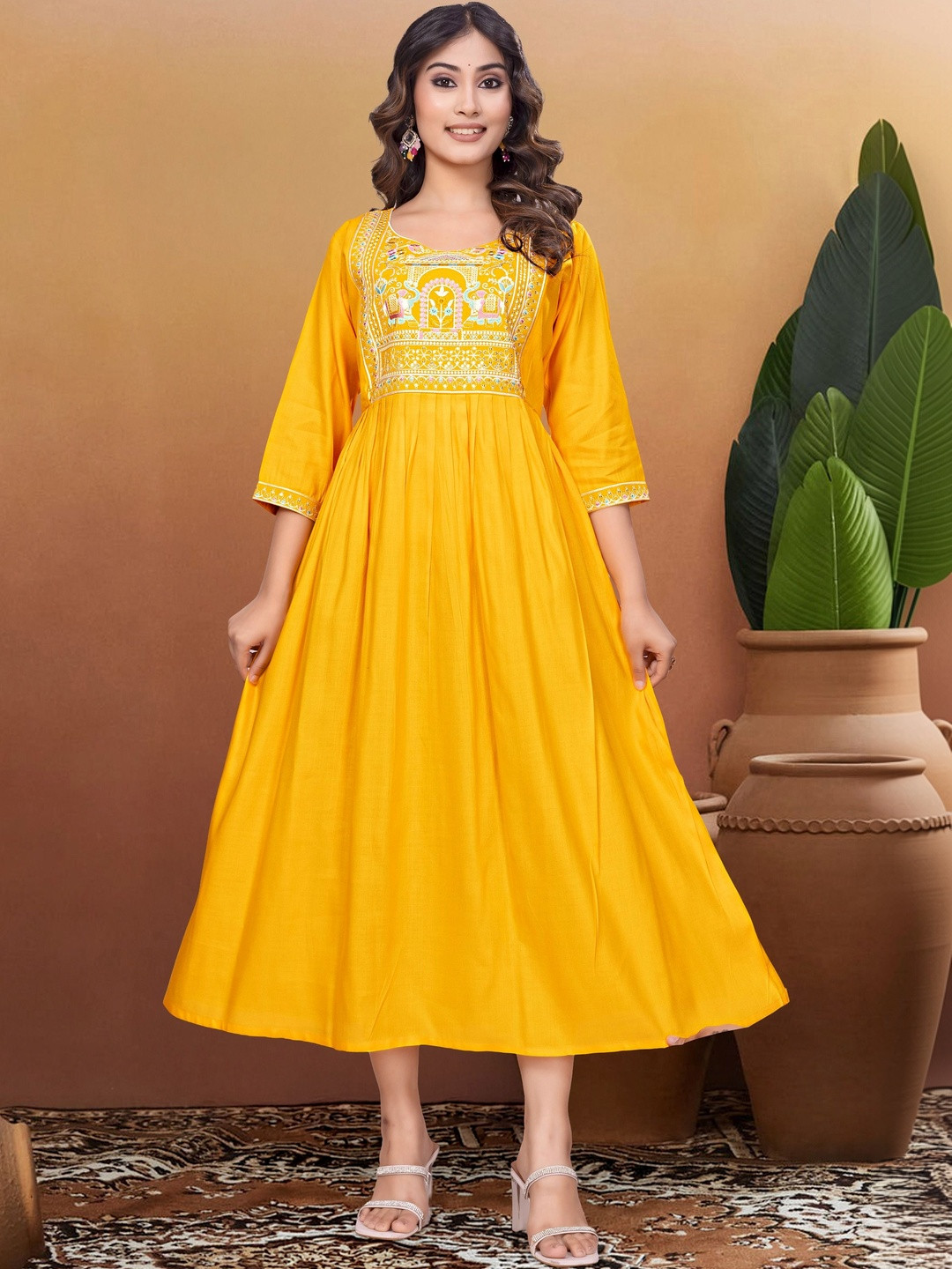 Kalavritta Ethnic Motifs Embroidered A-Line Midi Dress