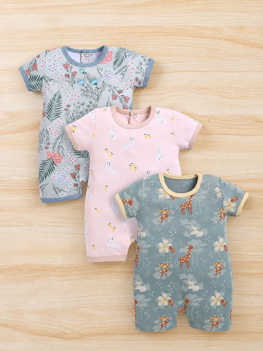 BABY GO Pack Of 2 Infant Girls Printed Pure Cotton Round Neck Rompers