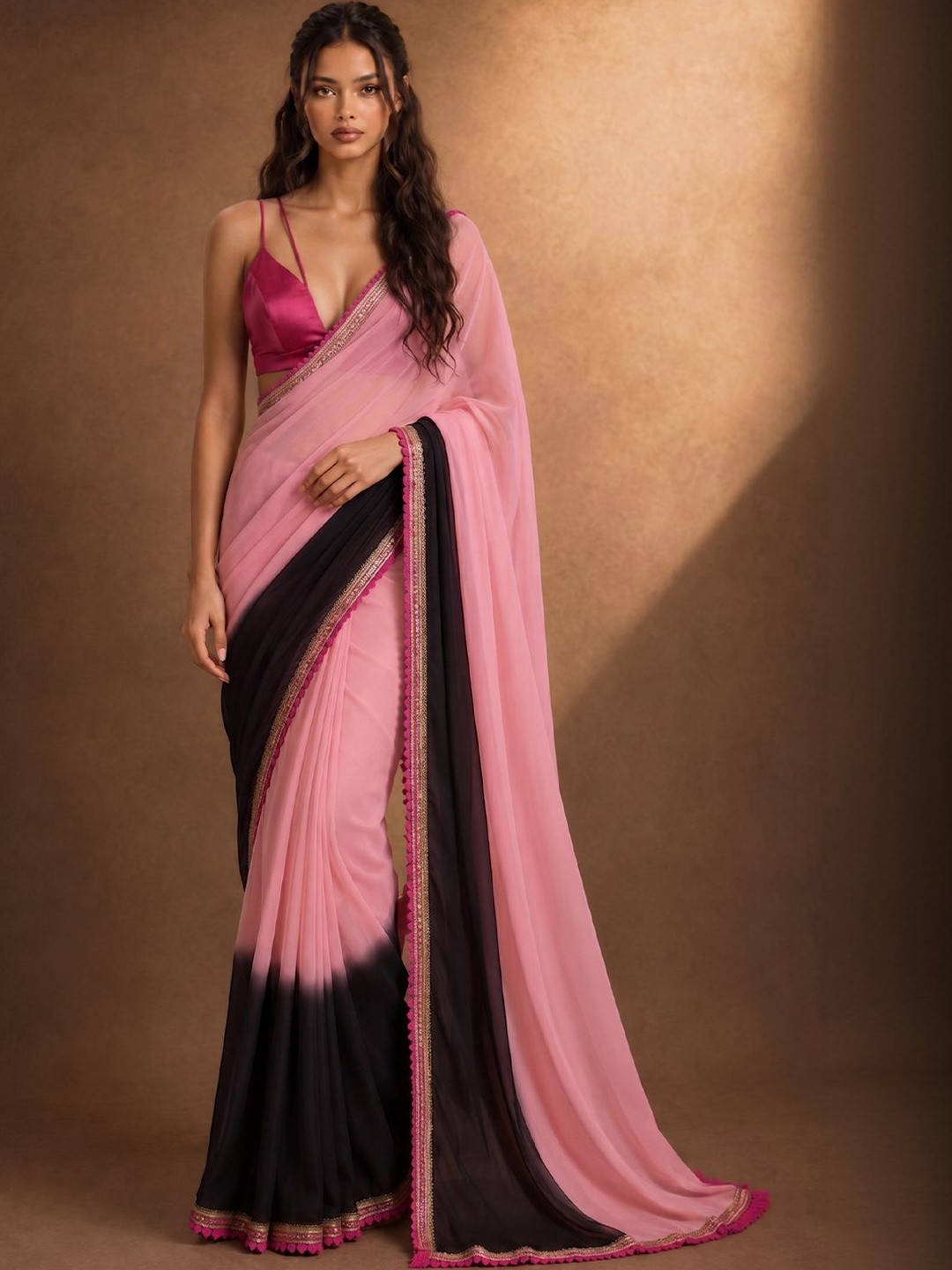 Pixie lane Ombre Zari Pure Chiffon Saree