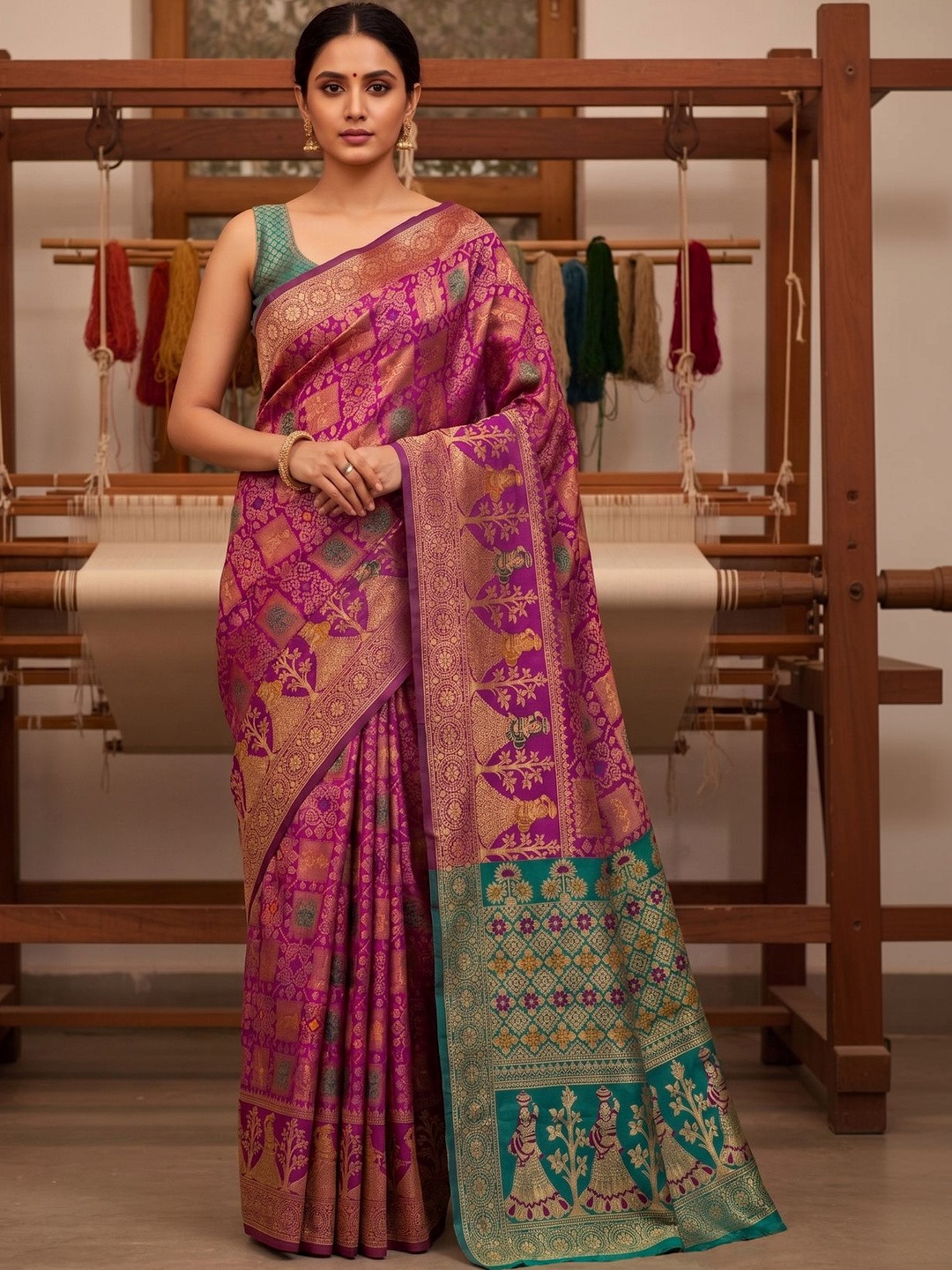 FABLAND Woven Design Zari Silk Blend Banarasi Saree