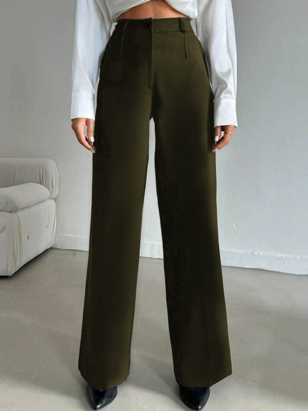 BAESD Women Straight Fit High-Rise Easy Wash Trousers