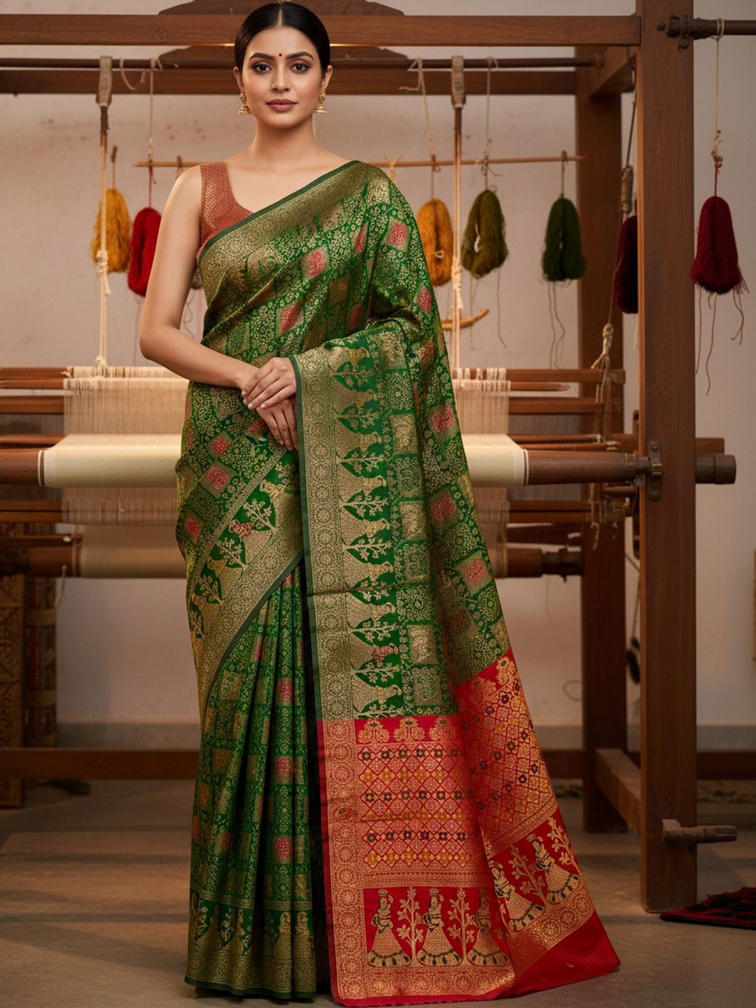 FABLAND Woven Design Zari Silk Blend Banarasi Saree
