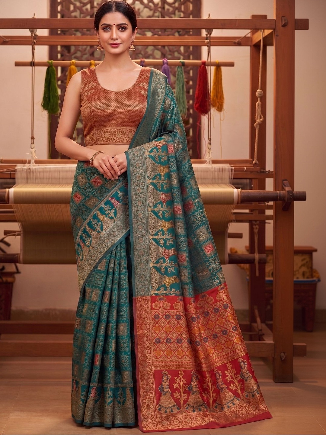 FABLAND Woven Design Zari Silk Blend Banarasi Saree