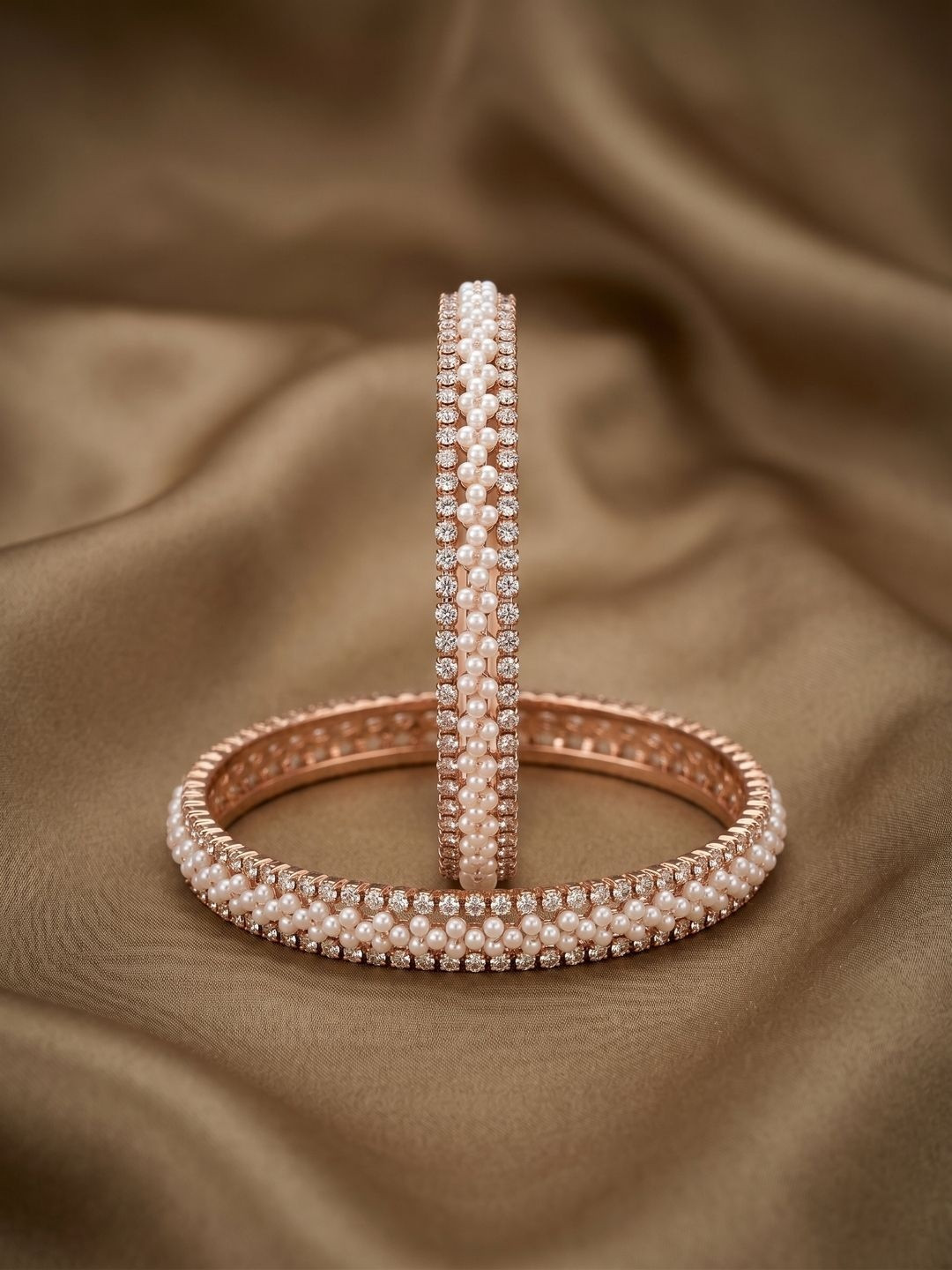 Nui Set of 2 Rose Gold-Plated Stone Studded & Beaded Bangles