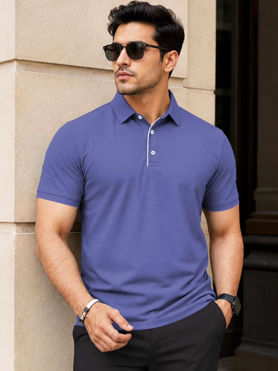VeBNoR Men Solid Polo Collar Short Sleeves Slim Fit Casual T-shirt