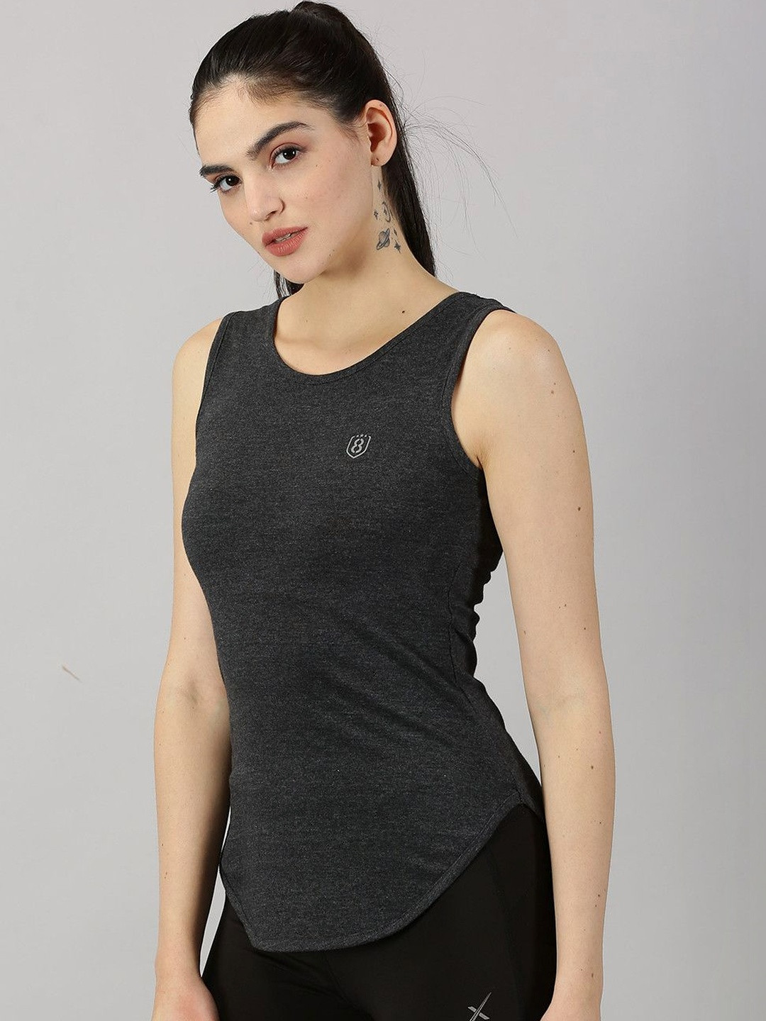 DOMIN8 Women Eco Friendly Yoga Sleeveless Curved Hemline Solid Tank Crop Top