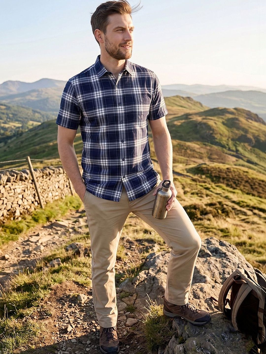 The Roadster Lifestyle Co Checked Cotton Spread Collar Shirt