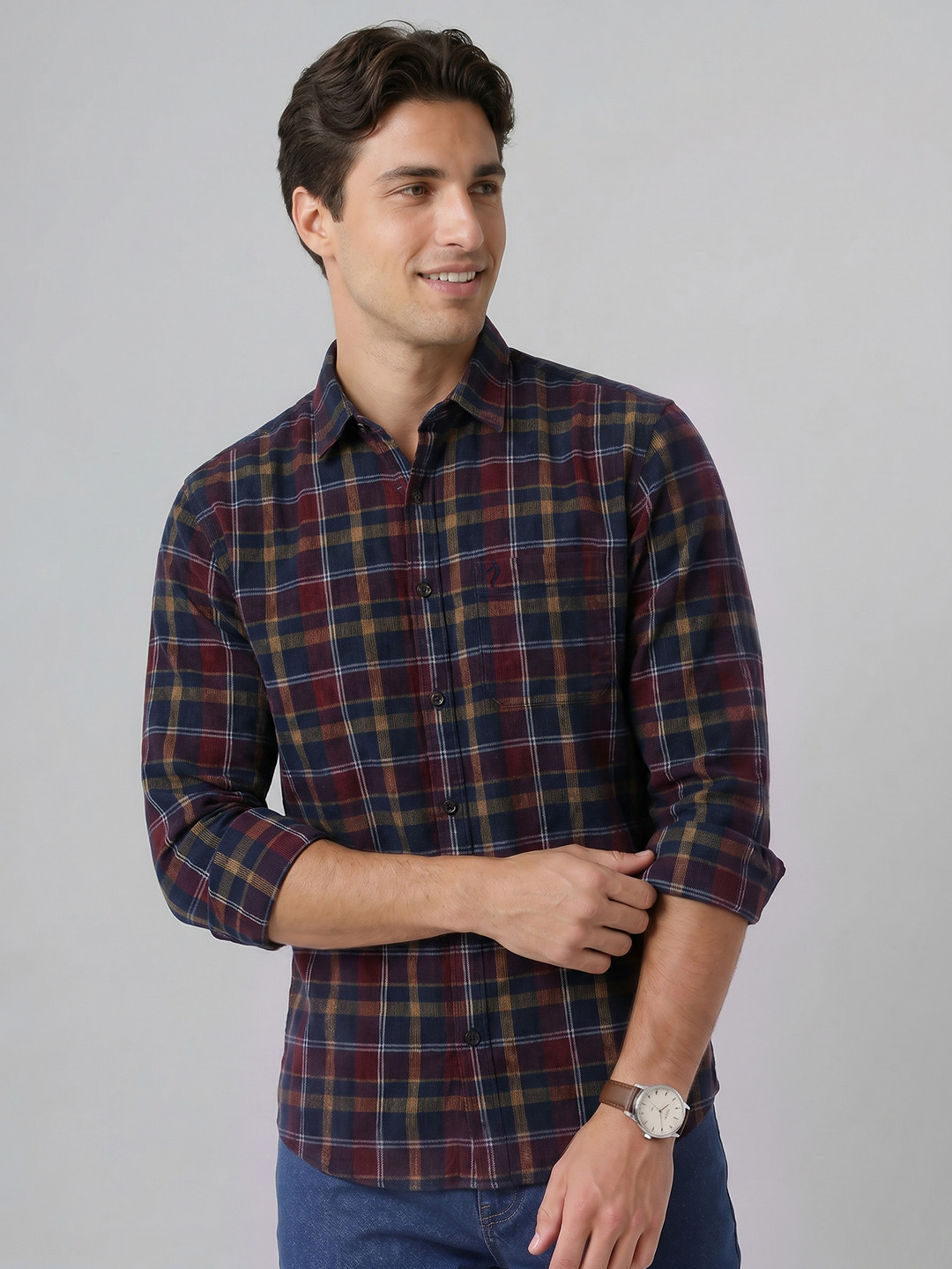 Indian Terrain Slim Fit Checked Pure Cotton Casual Shirt
