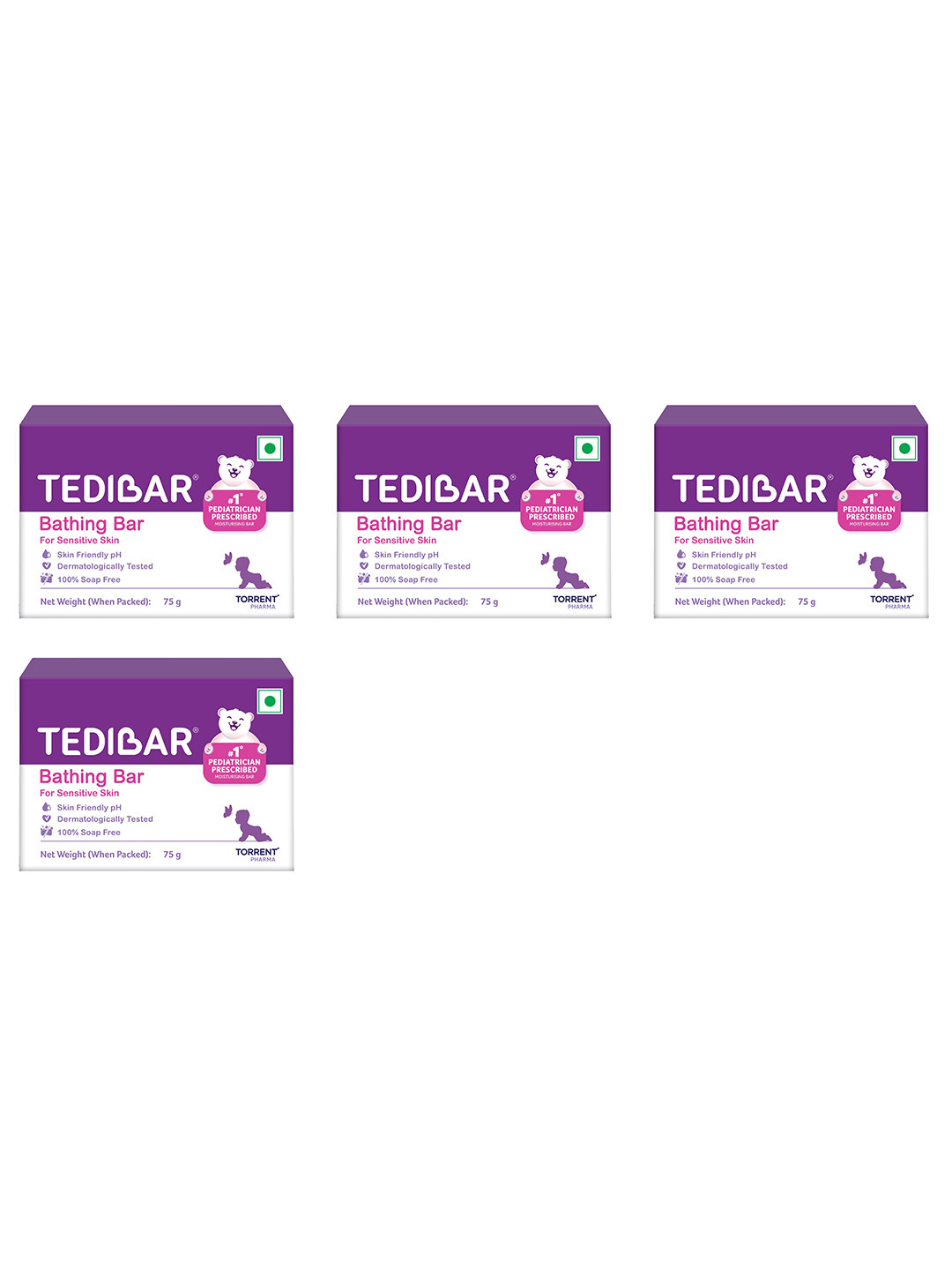 Tedibar Set Of 4 Moisturizing Baby Bathing Bar - 75 g Each