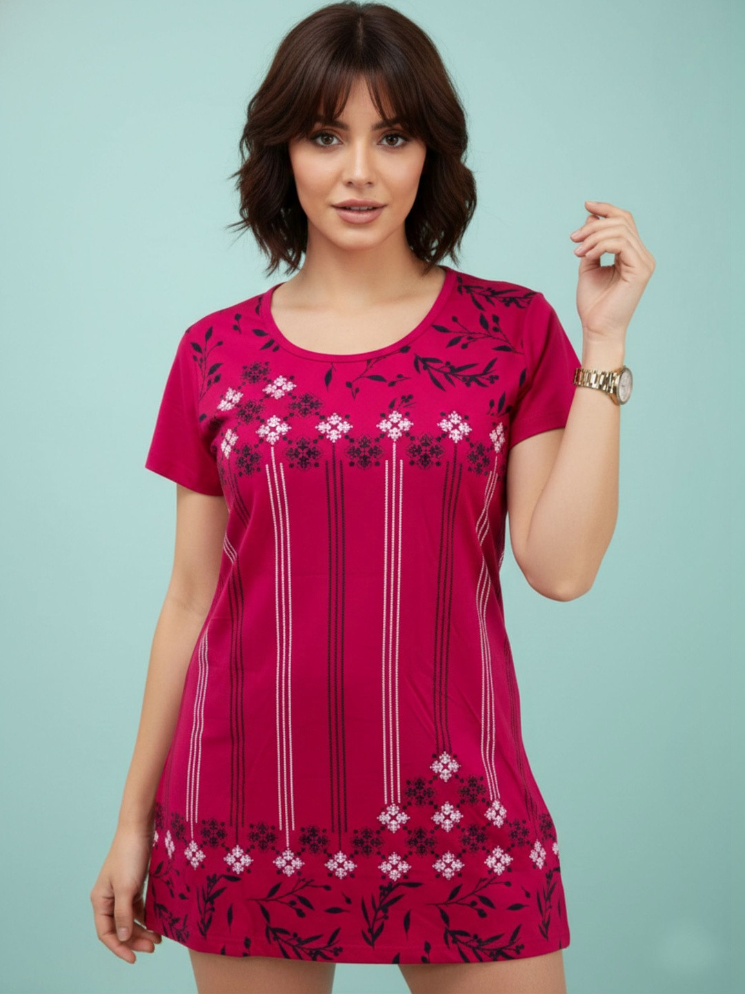 Sztori Floral Print Cotton Blend Top