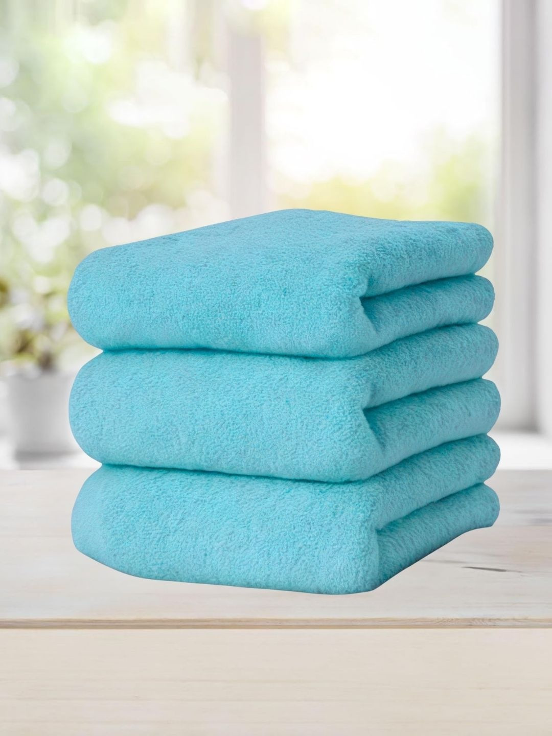 Status Sky Blue Pure Cotton Hand Towels Set of 3 - 80 CM X 40 CM