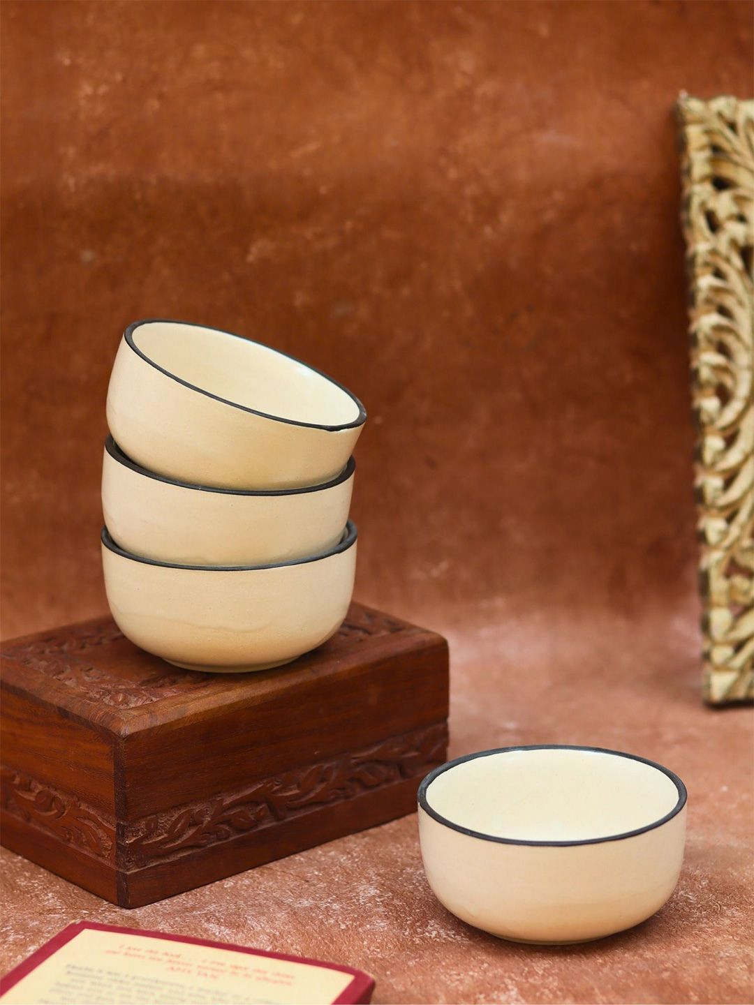 WEAVING HOMES Set of 4 Unisex Brown Ceramic Bowl