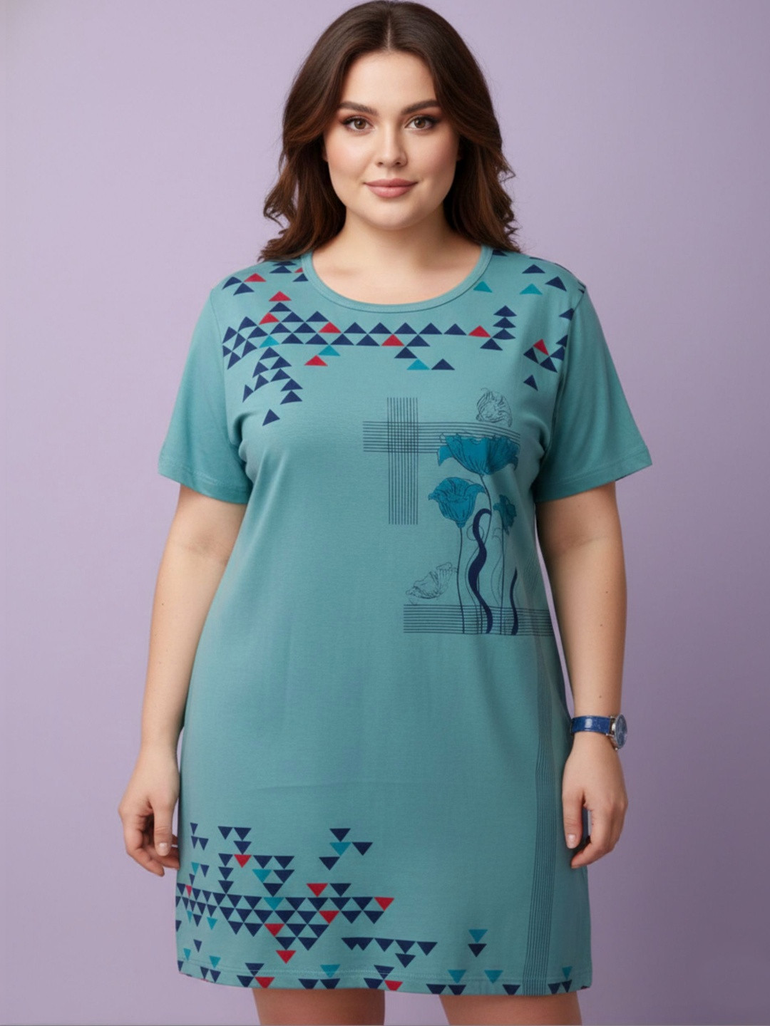 Sztori Geometric Print Cotton Blend Top