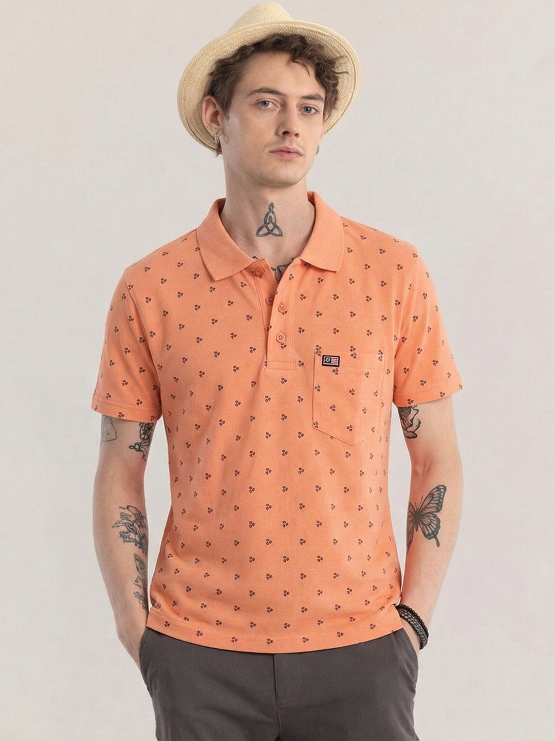 Moda Rapido Men Printed Polo Collar Pockets T-shirt
