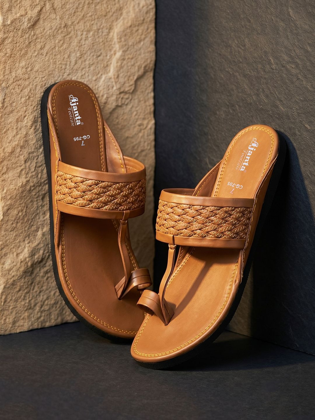 Ajanta Men Tan Brown One Toe Flats