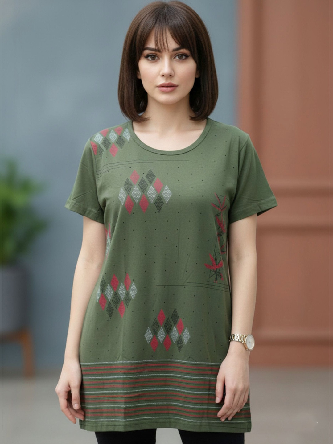 Sztori Geometric Print Cotton Blend Top
