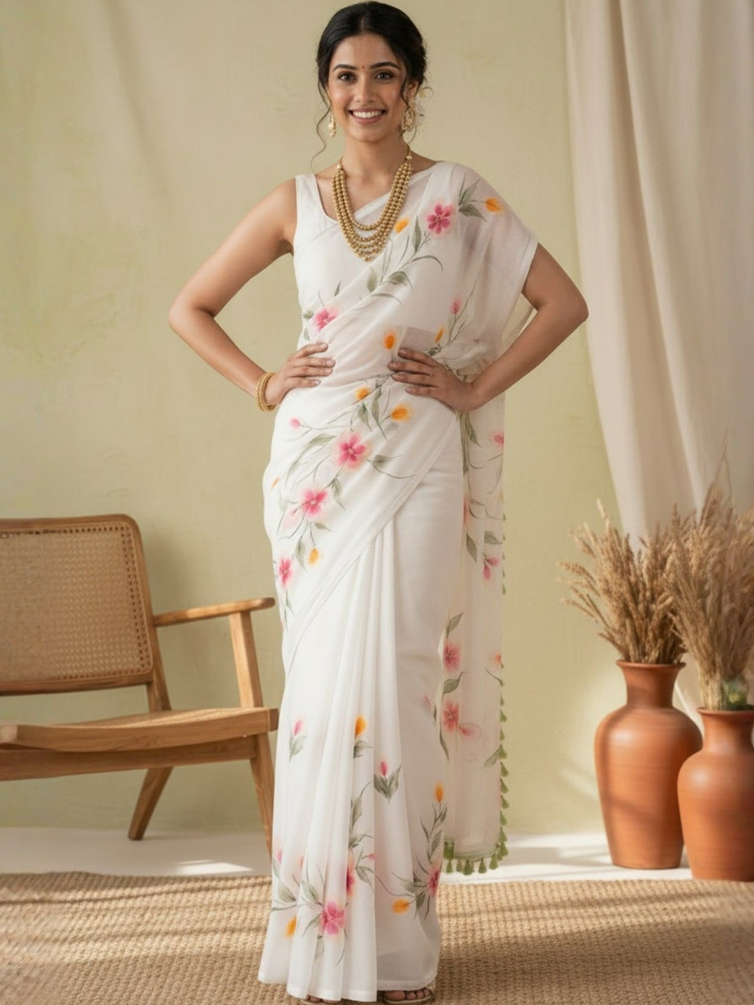BHAKTI FASHION Floral Linen Blend Saree