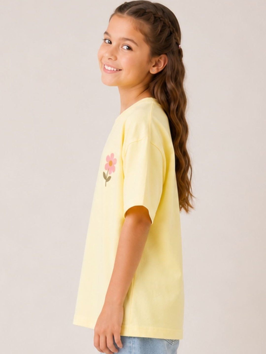 YAK YAK Girls Printed Drop-Shoulder Sleeves T-shirt