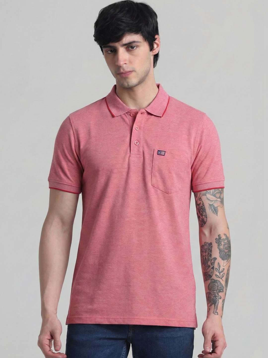 Moda Rapido Men Brand Logo Polo Collar Pockets T-shirt