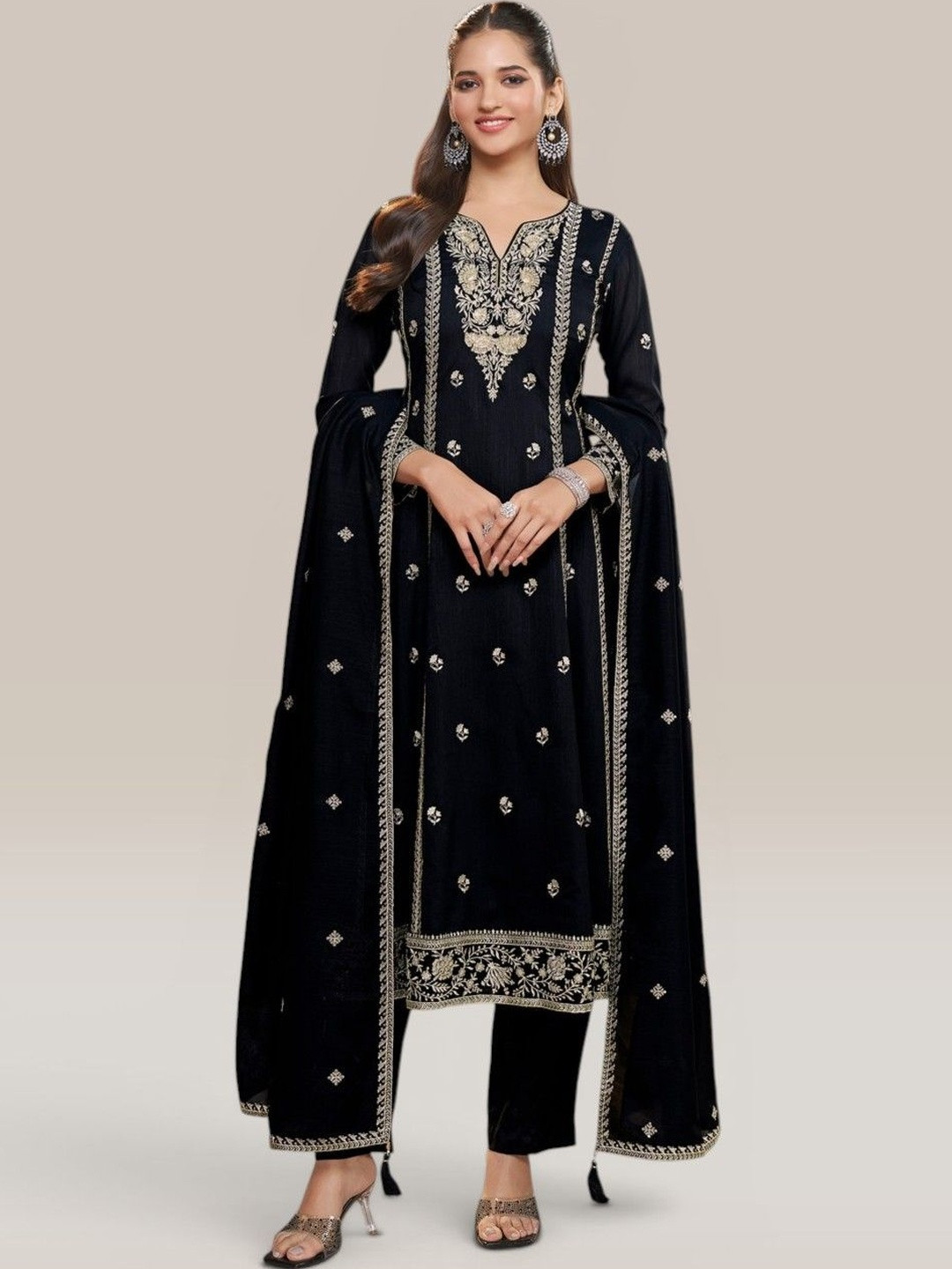 Seerat Women Ethnic Motifs Embroidered A-Line Kurta with Trousers & Dupatta