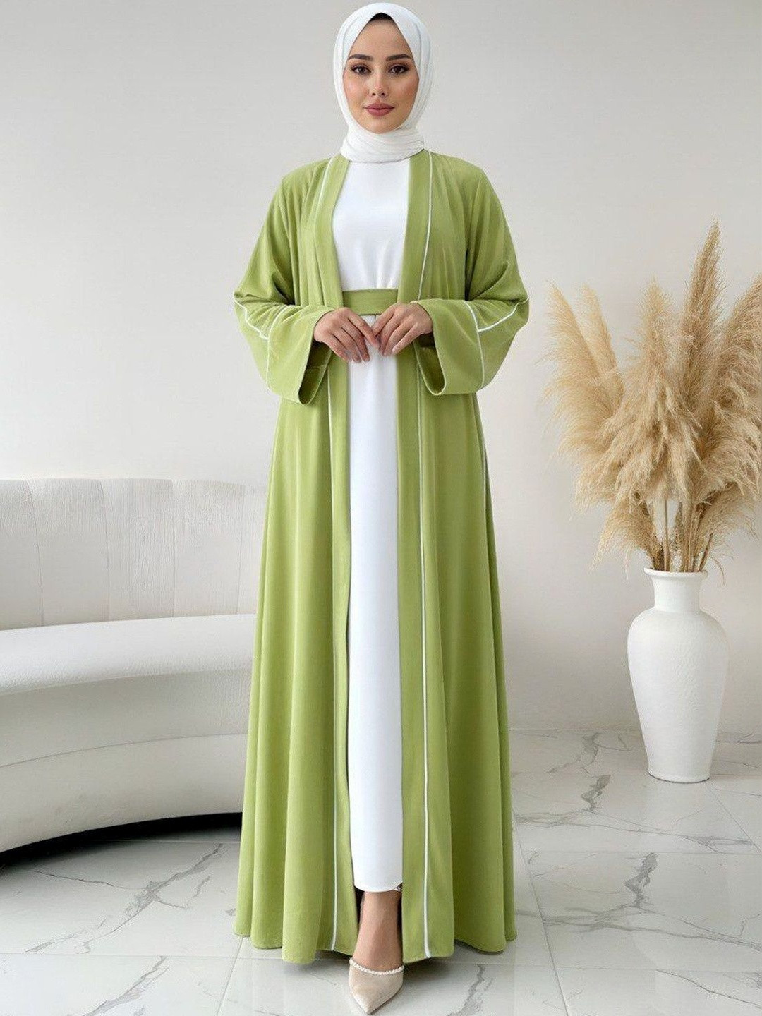 Ovais Abaya Collection Round Neck Front Open Kaftan Abaya Burqa