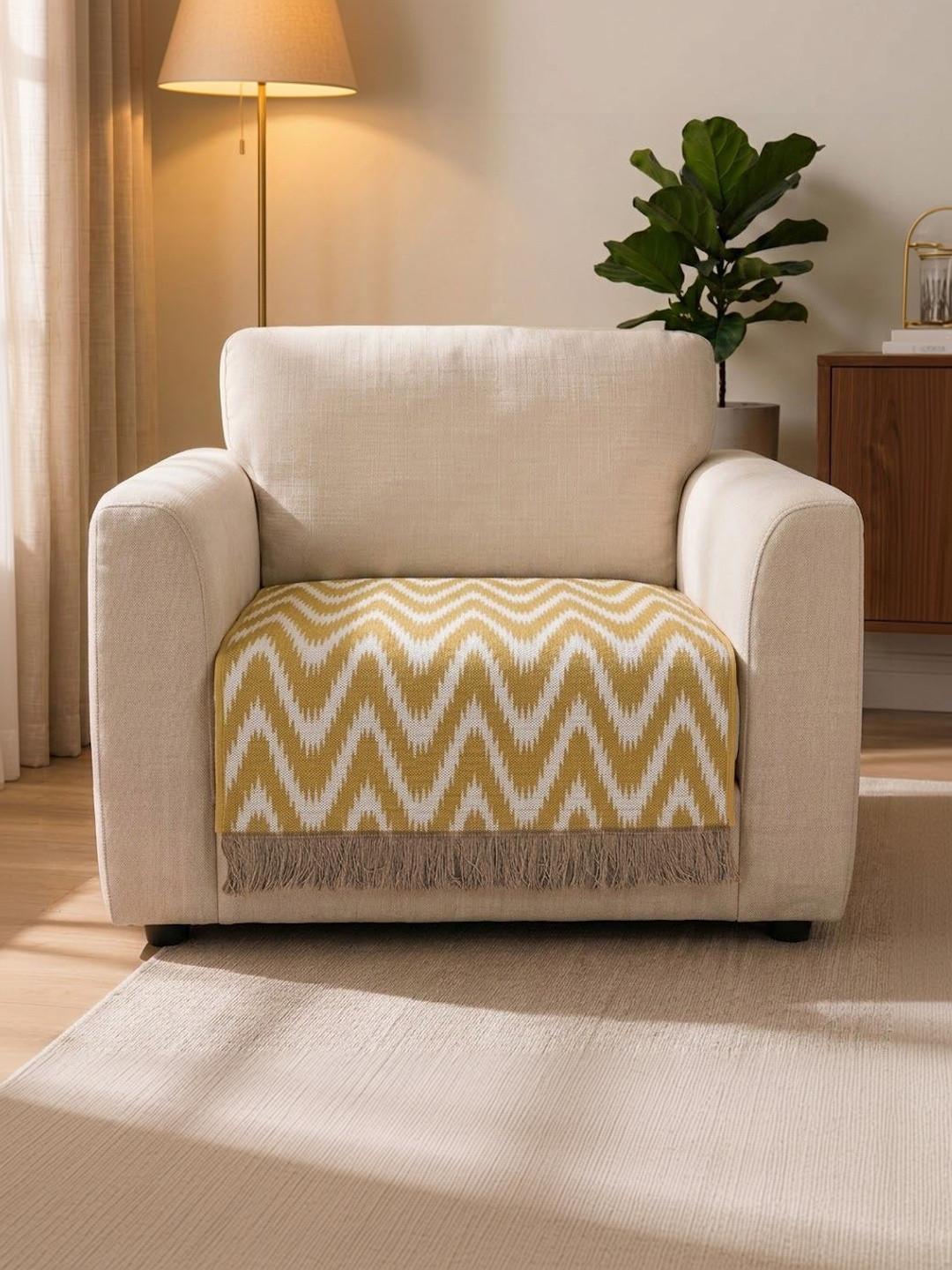Saral Home Beige Printed Cotton Blend 1 Piece Sofa Cover Without Arms
