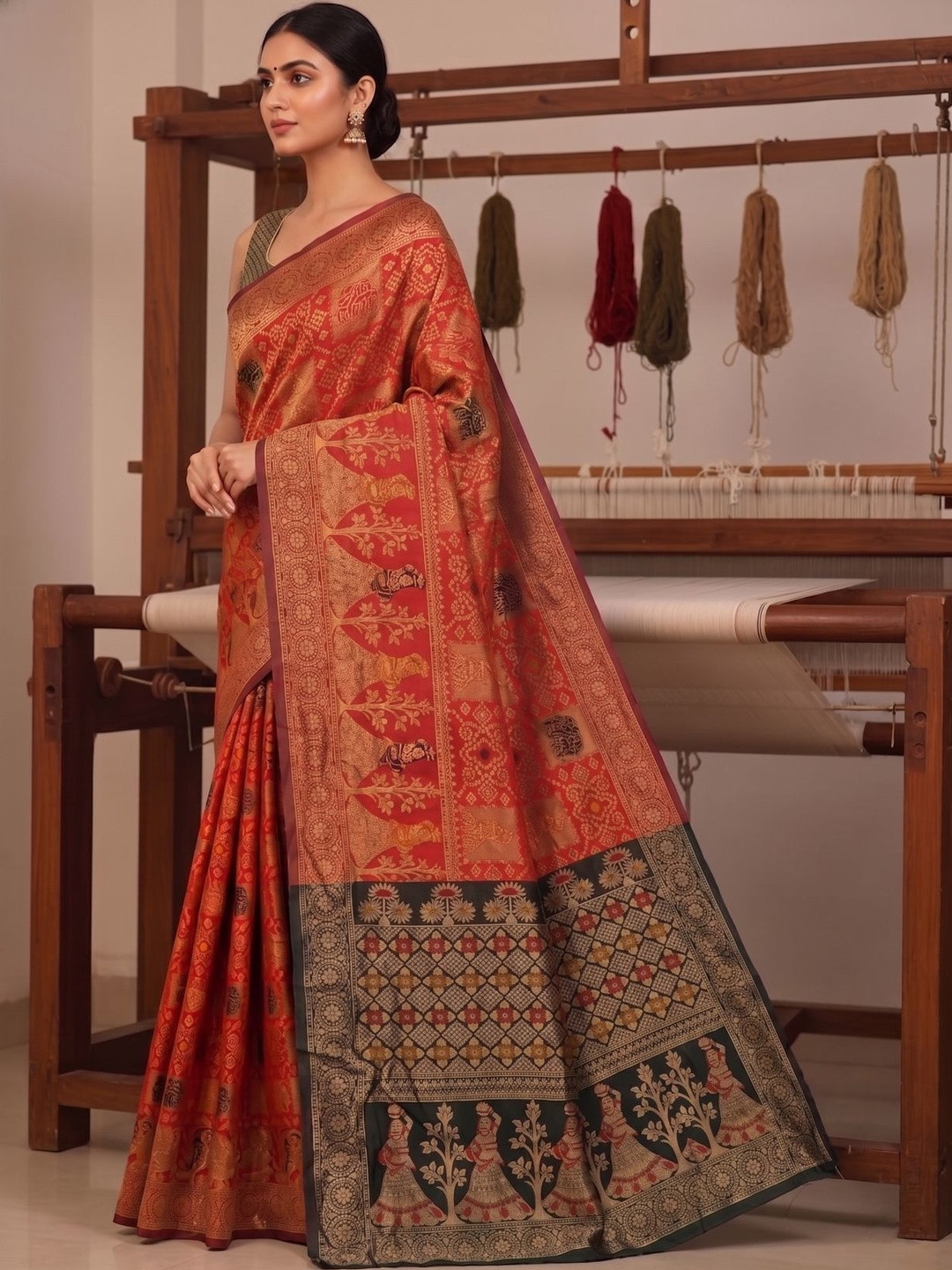 FABLAND Woven Design Zari Silk Blend Banarasi Saree