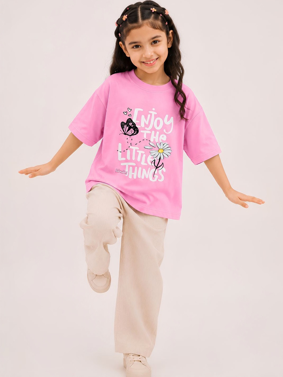 YAK YAK Girls Printed Drop-Shoulder Sleeves T-shirt