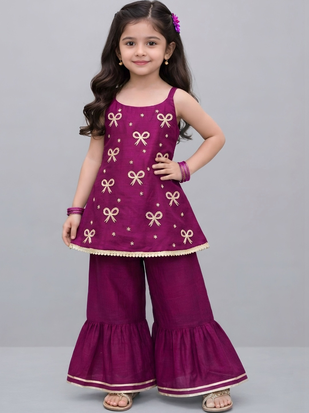 SHAHUDI DESIGNER Girls Embroidered Regular Thread Work Top with Palazzos