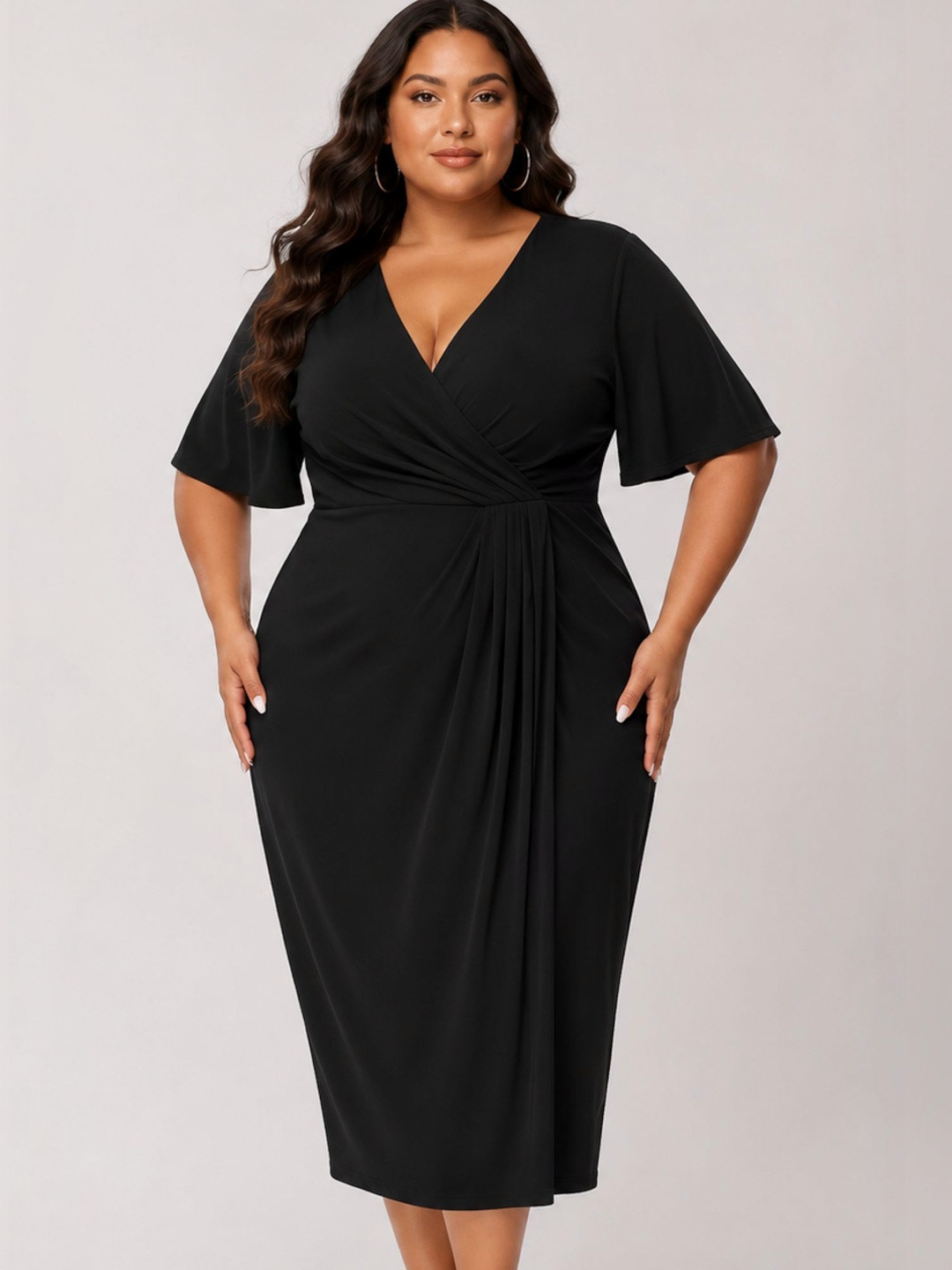 Samsara Couture Flared Sleeve Midi Dress
