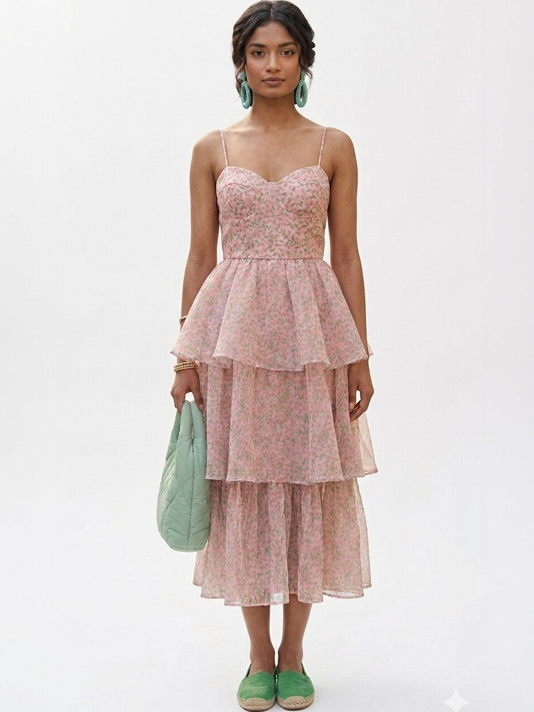 Bedazzle Floral Print Ruffled Fit & Flare Midi Dress