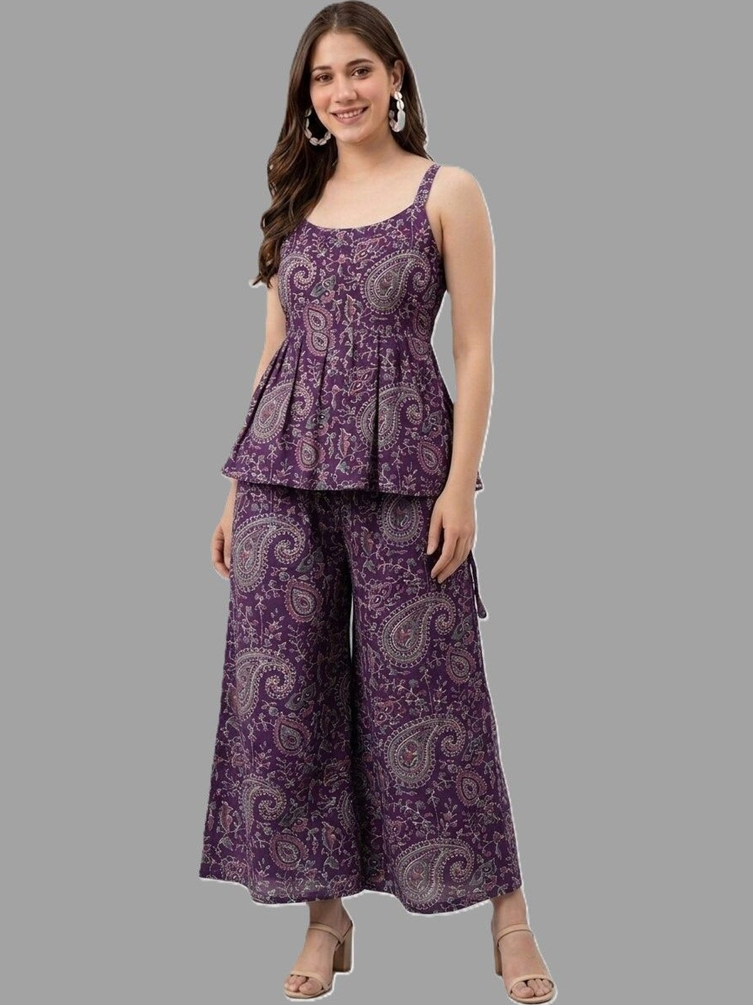Moirai Print Peplum Sleeveless Dress