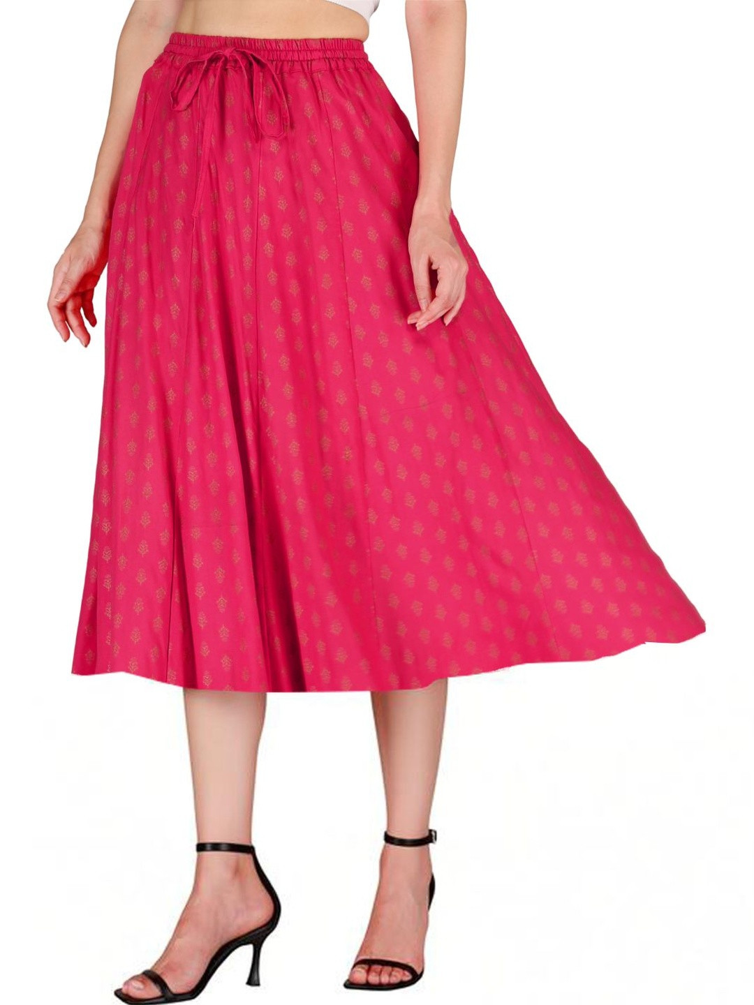 Sttoffa Women Cotton Cambric Knee Length Flared Skirt